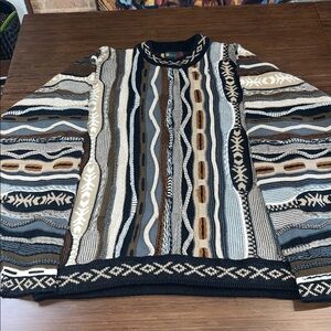 VINTAGE Baucci Sweater Brown Tan Cream Mens XL Textured 90s Y2K Biggie Cosby